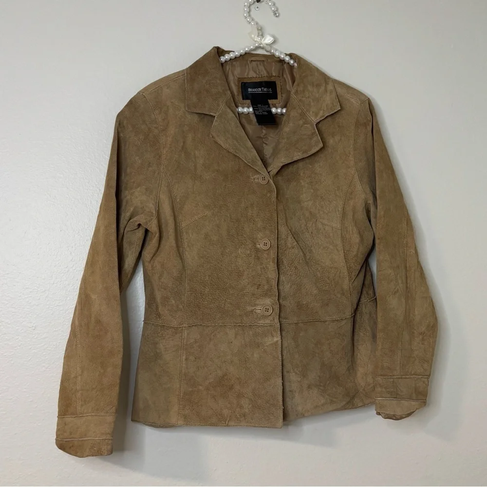 Brandon Thomas Women Brown Genuine Leather Suede Collar Jacket - Picture 9 of 11